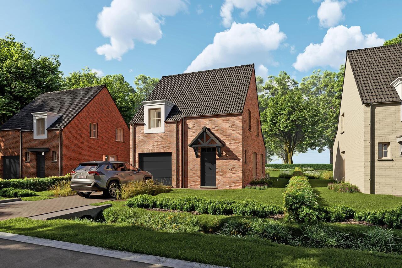 Detail van voorgevel van nieuwbouwproject Valkerij met nieuwbouwhuizen op Het Einde in Arendonk