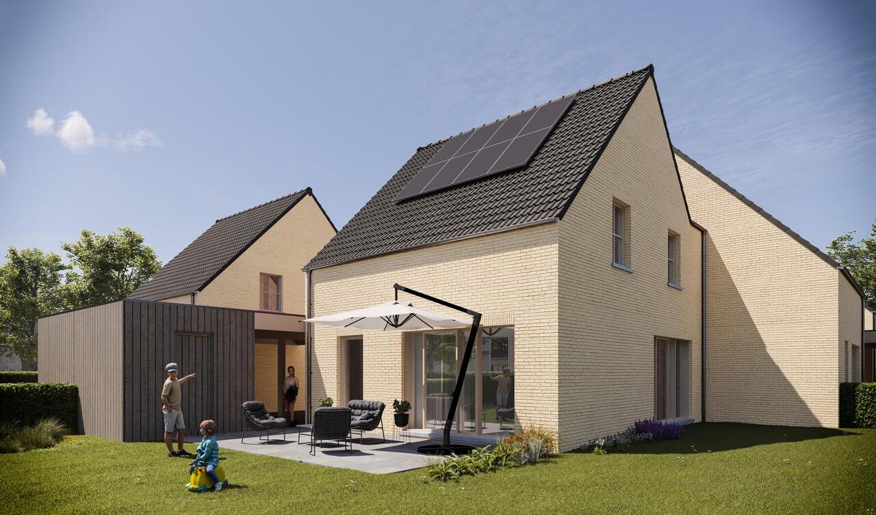 Nieuwbouwproject Dorpsloop in Zoersel, terras, achtergevel, tuin
