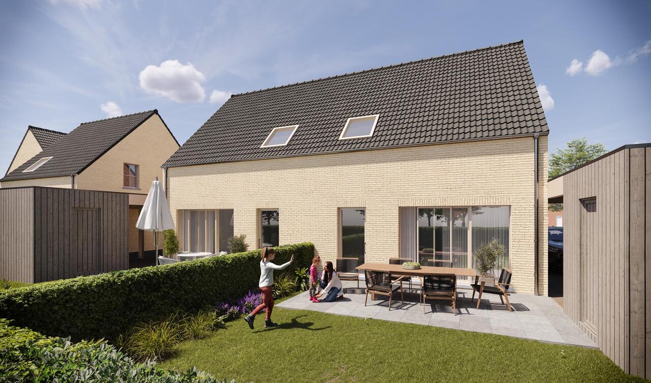 Nieuwbouwproject Dorpsloop, Halle Zoersel, tuin, terras, tuiberging