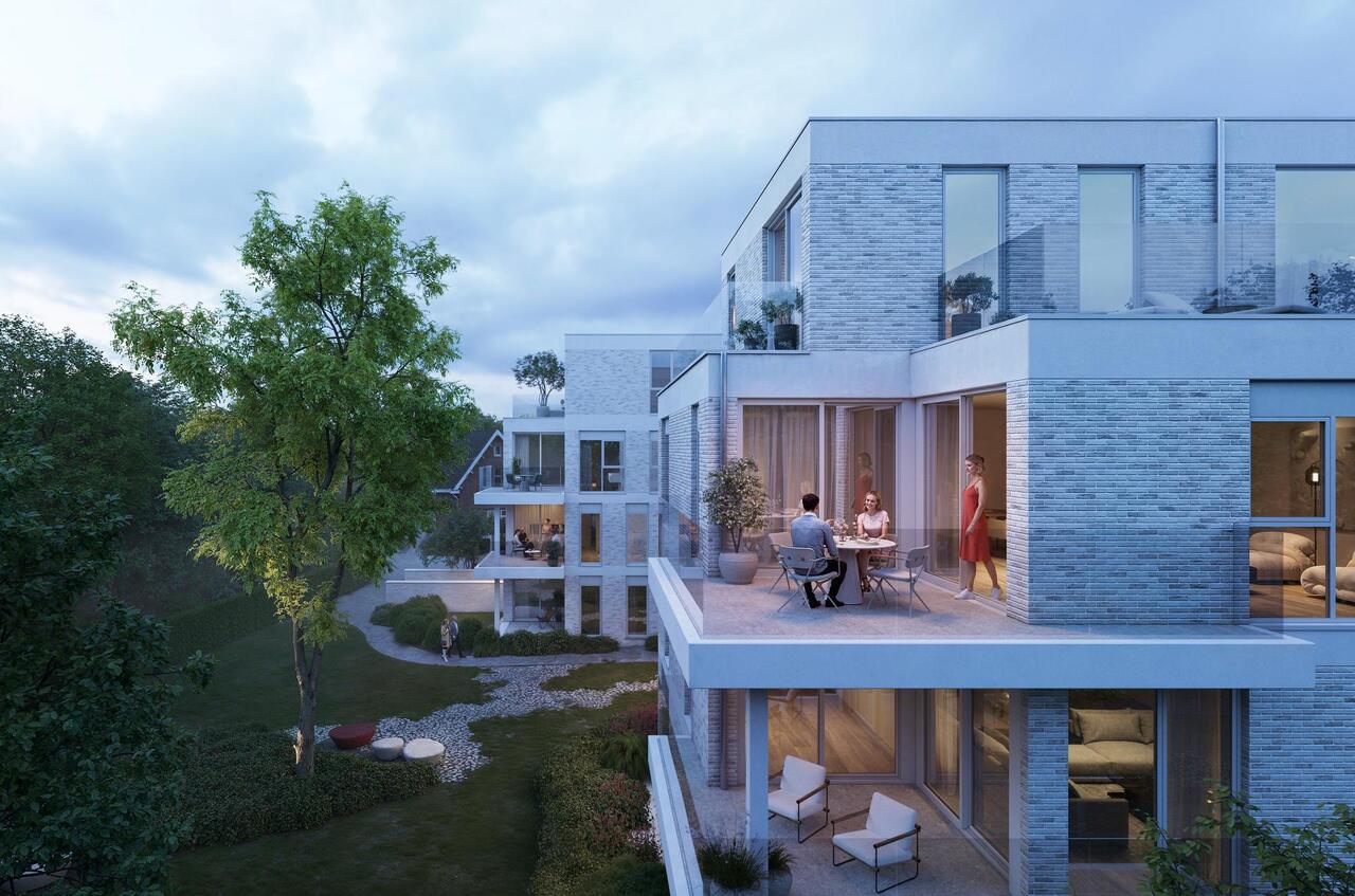ParkdomeinGroene Poort Beerse, avondzicht, terras, moderne architectuur