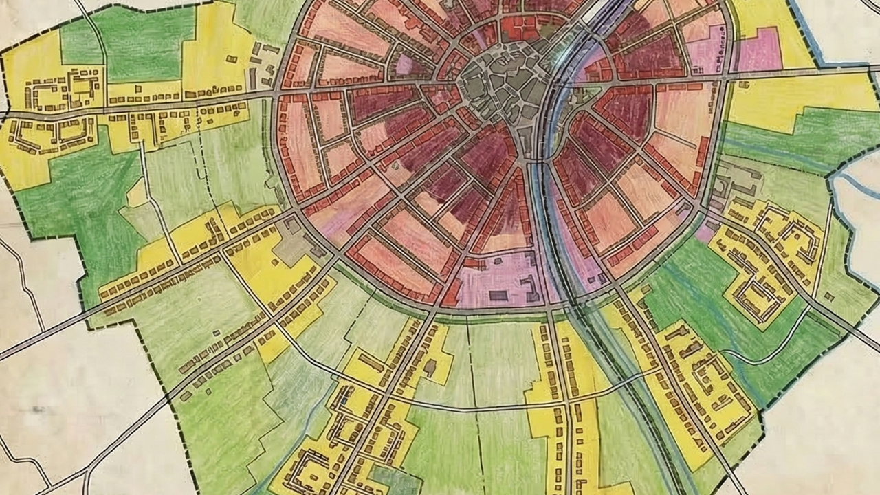 kaart van stedenbouwkundige ligging van fictief dorp 