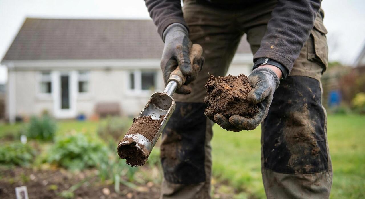 man die bodemstaal neemt uit een achtertuin