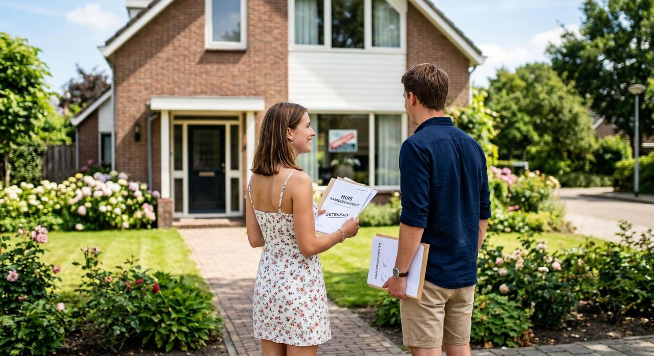 jong koppel met aankoop documenten voor hun huis 